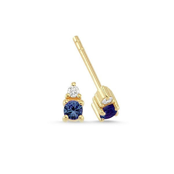 Petit øreringe i 14 kt. guld med blå safir og diamanter fra Nuran.